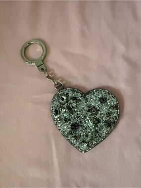 Kate Spade Silver Glitter Heart Bag Charm With Jewels